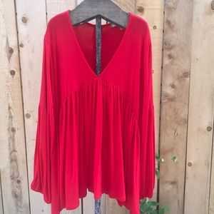 ERI + ALI Red Long Sleeve Babydoll Top XL